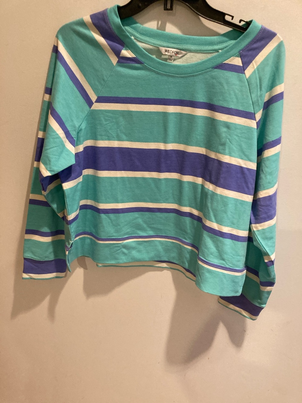 Wildfox Mint, Purple & White Striped women’s ' Sweatshirt 
Pit. 21”. Length 31”